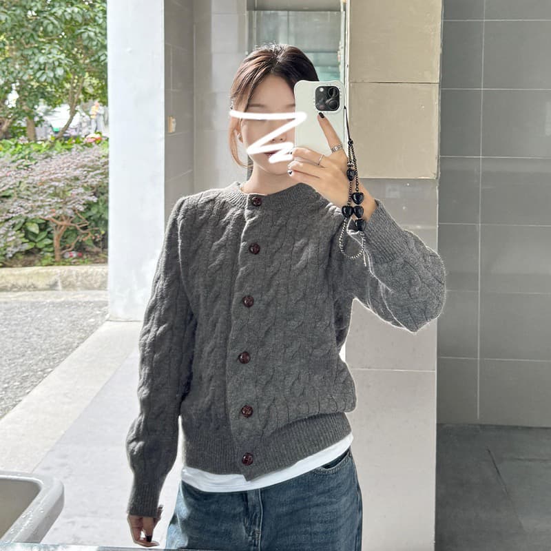 회색 라운드 넥 꽈배기 스웨터 오픈 가디건 여성 코트 가을 겨울철 느긋한 고급 센스 두꺼운 인사이드 가져 가라. 니트 스웨터 맨위 이미지 3