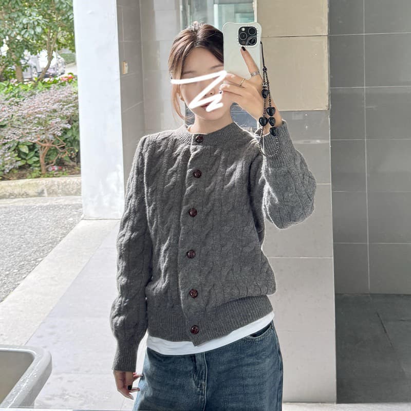 회색 라운드 넥 꽈배기 스웨터 오픈 가디건 여성 코트 가을 겨울철 느긋한 고급 센스 두꺼운 인사이드 가져 가라. 니트 스웨터 맨위 이미지 4