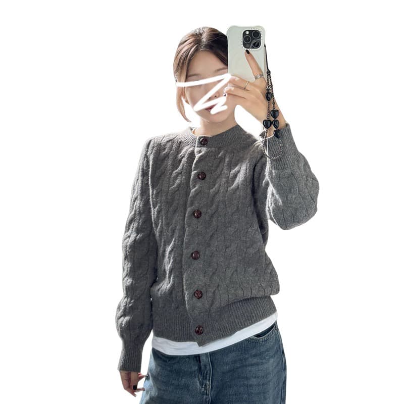 회색 라운드 넥 꽈배기 스웨터 오픈 가디건 여성 코트 가을 겨울철 느긋한 고급 센스 두꺼운 인사이드 가져 가라. 니트 스웨터 맨위 이미지 5