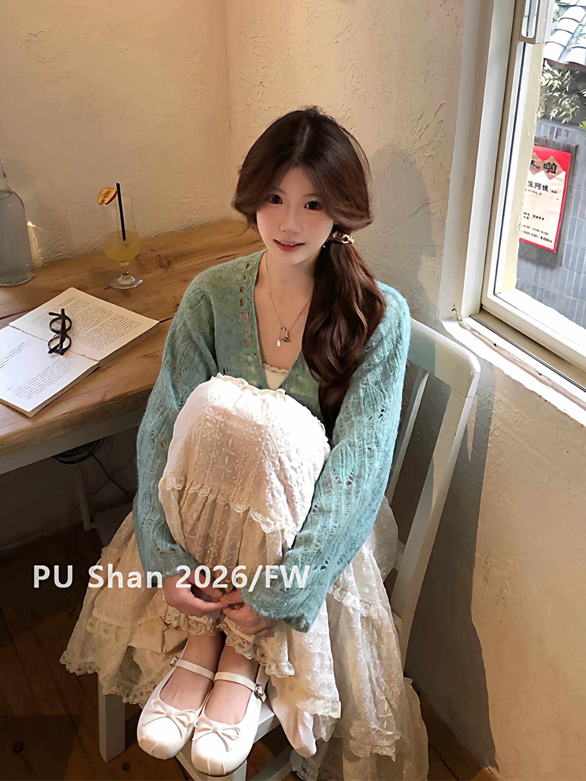 느긋한 바람 고급 센스 녹색 모헤어 니트 오픈 가디건 여성 봄 가을 외부 가져 가라. 홀로우 아웃 스웨터 블라우스 숄 재킷 상세 이미지 3