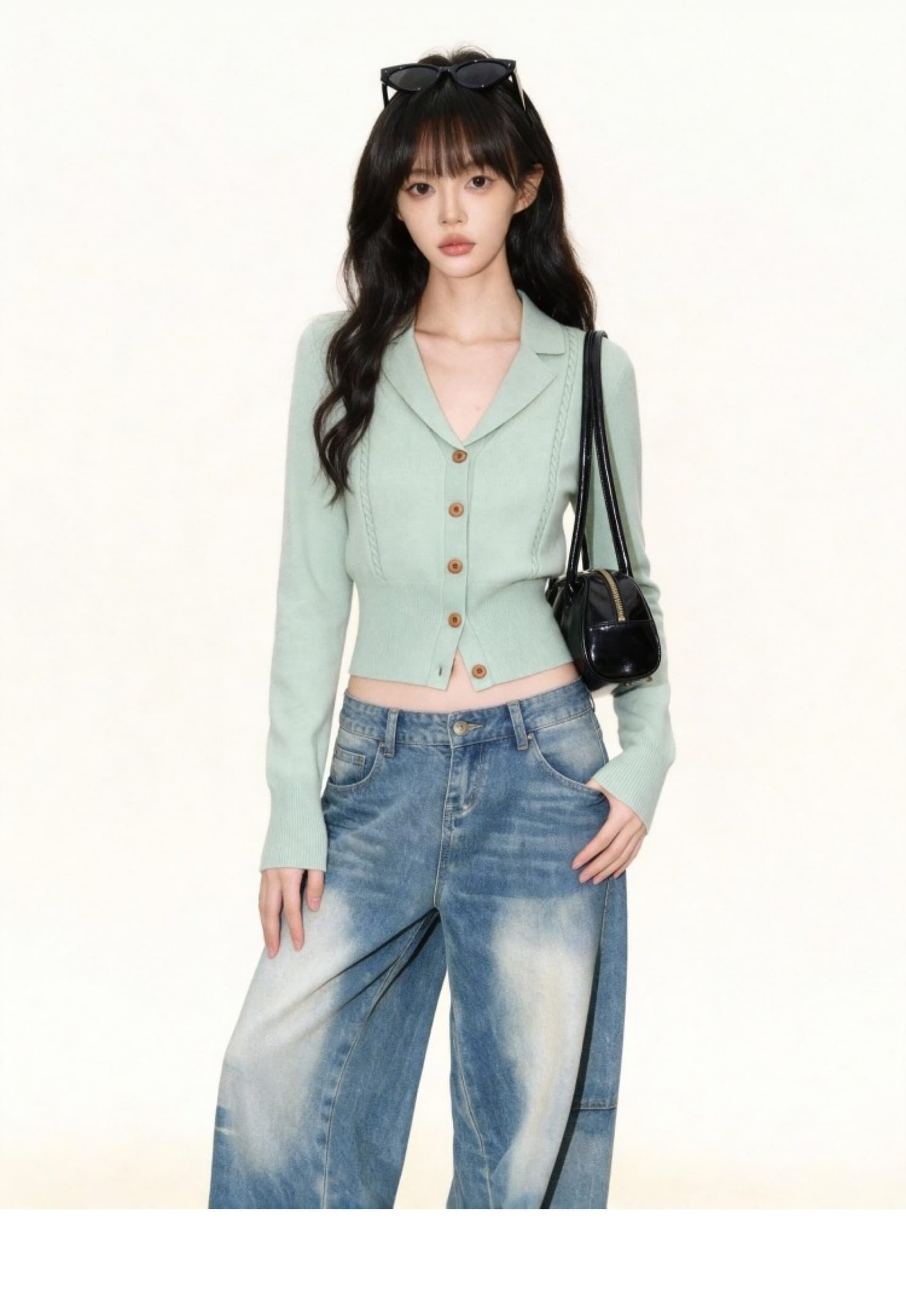 녹색 정장 칼라 니트 오픈 가디건 여성 2026 봄 가을 새로운 고급 센스 몸매 가꾸기 허리 수축 인사이드 가져 가라. 만나는 맨위 상세 이미지 4