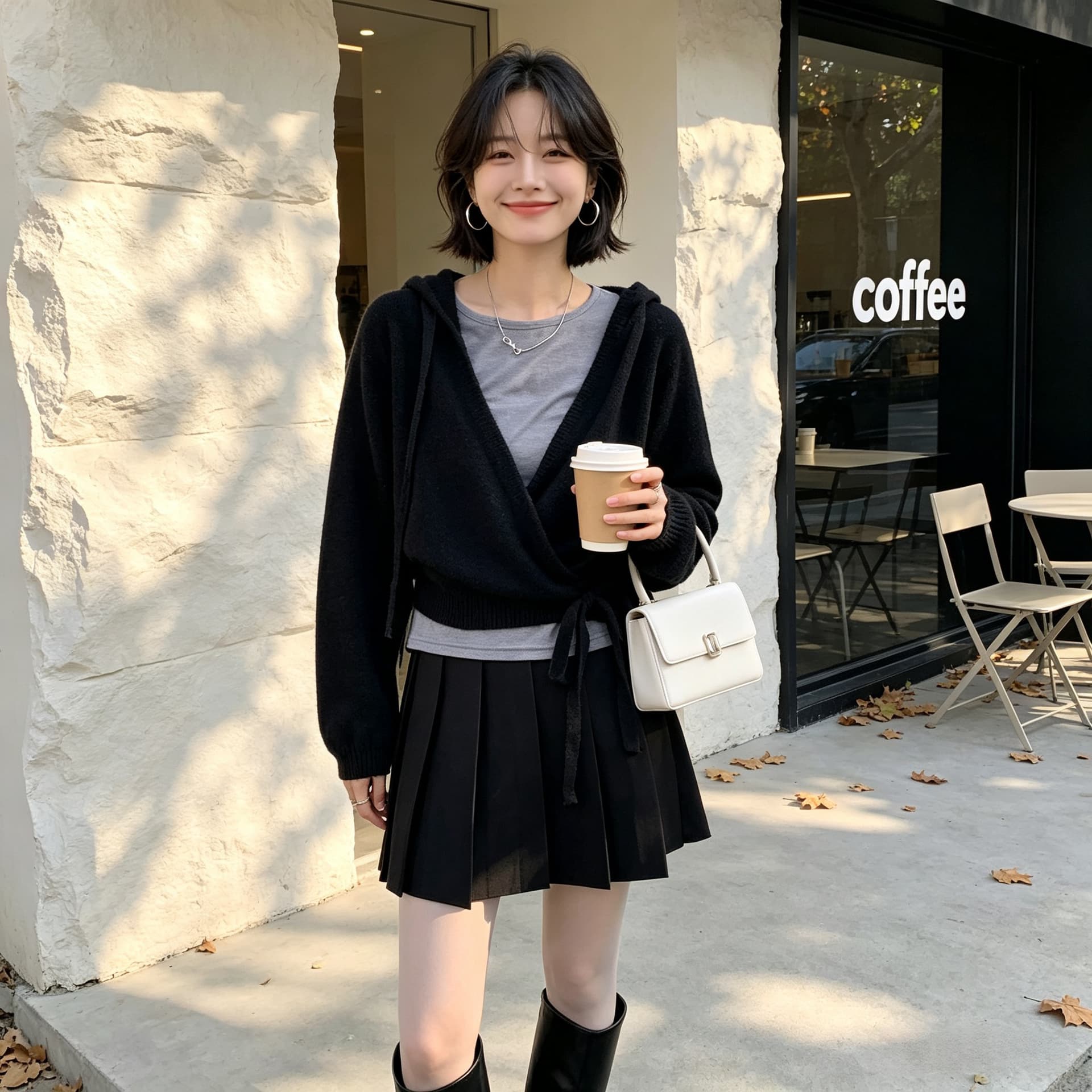 한국 구매 2026 년 가을 새로운 레트로 십자가 V넥 레이스업 후드 니트 스웨터 쇼트 스타일 긴팔 스웨터