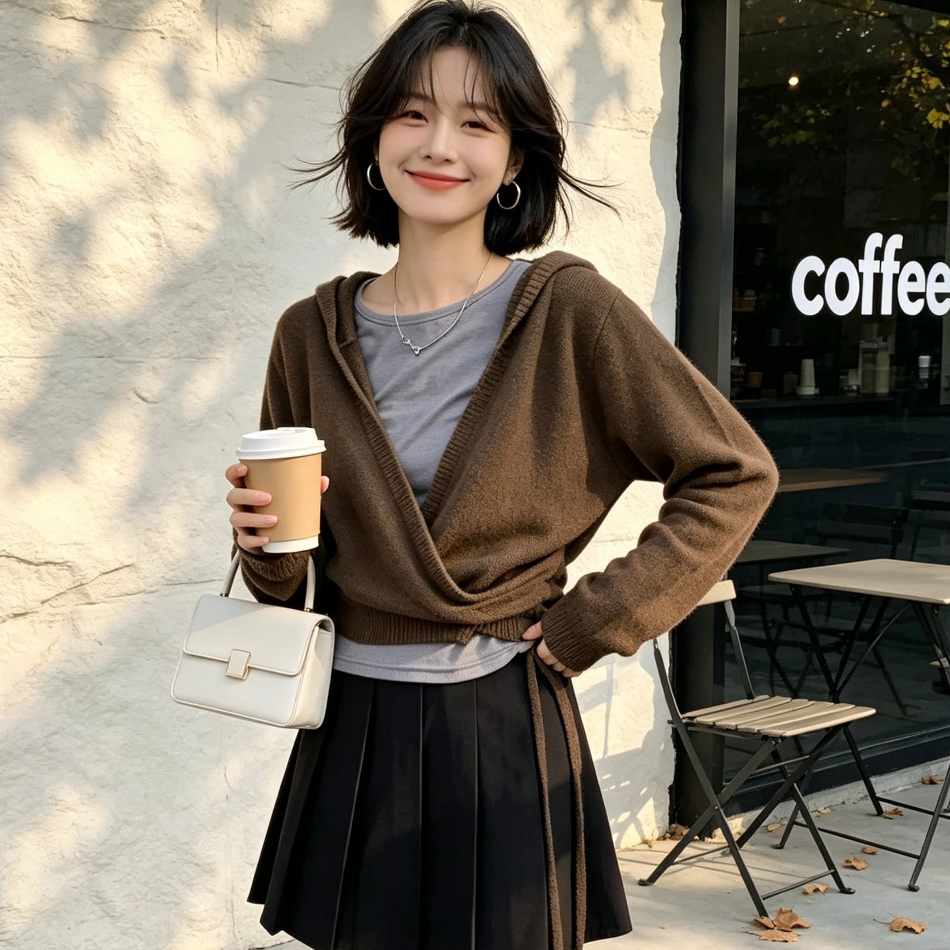 한국 구매 2026 년 가을 새로운 레트로 십자가 V넥 레이스업 후드 니트 스웨터 쇼트 스타일 긴팔 스웨터 상세 이미지 2