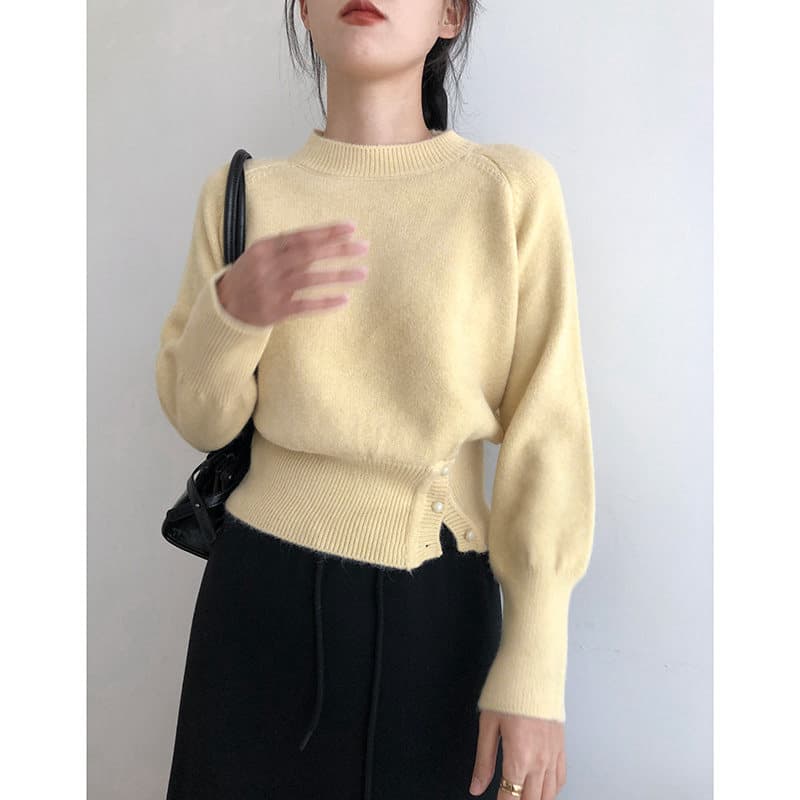 한 부서 라운드 넥 느긋한 바람 스웨터 슬림해 보이는 낮은 네크라인 여성 의류 가을 겨울철 맨위 인터넷 유명인 고급 센스 풀오버 니트 스웨터