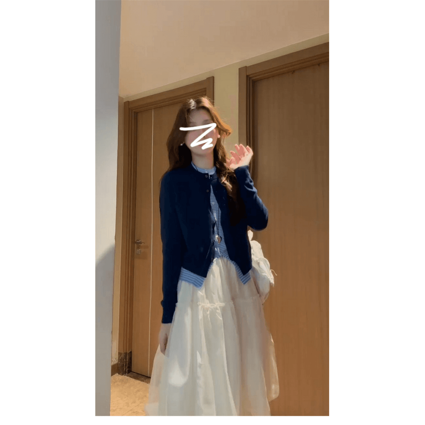 한 부서 라운드 넥 스트라이프 니트 오픈 가디건 페이크 레이어드 맨위 여성 2026 이른 가을 새로운 루즈핏 다용도 스웨터 코트 이미지 6