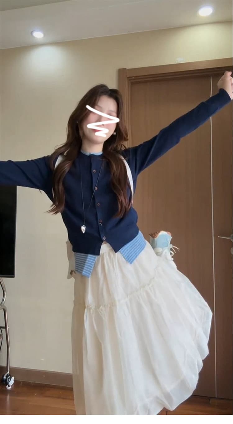 한 부서 라운드 넥 스트라이프 니트 오픈 가디건 페이크 레이어드 맨위 여성 2026 이른 가을 새로운 루즈핏 다용도 스웨터 코트 상세 이미지 2