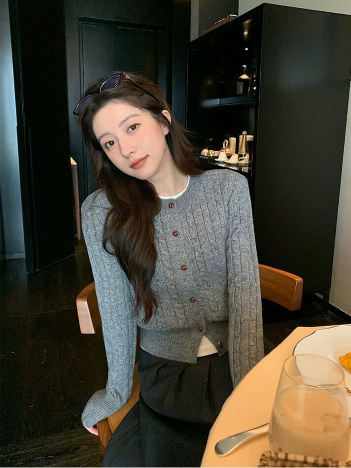 고급 센스 꽈배기 스웨터 여성 코트 니트 스웨터 2026 봄 가을 새로운 라운드 넥 외부 가져 가라. 오픈 가디건 가을 겨울 맨위 이미지 2