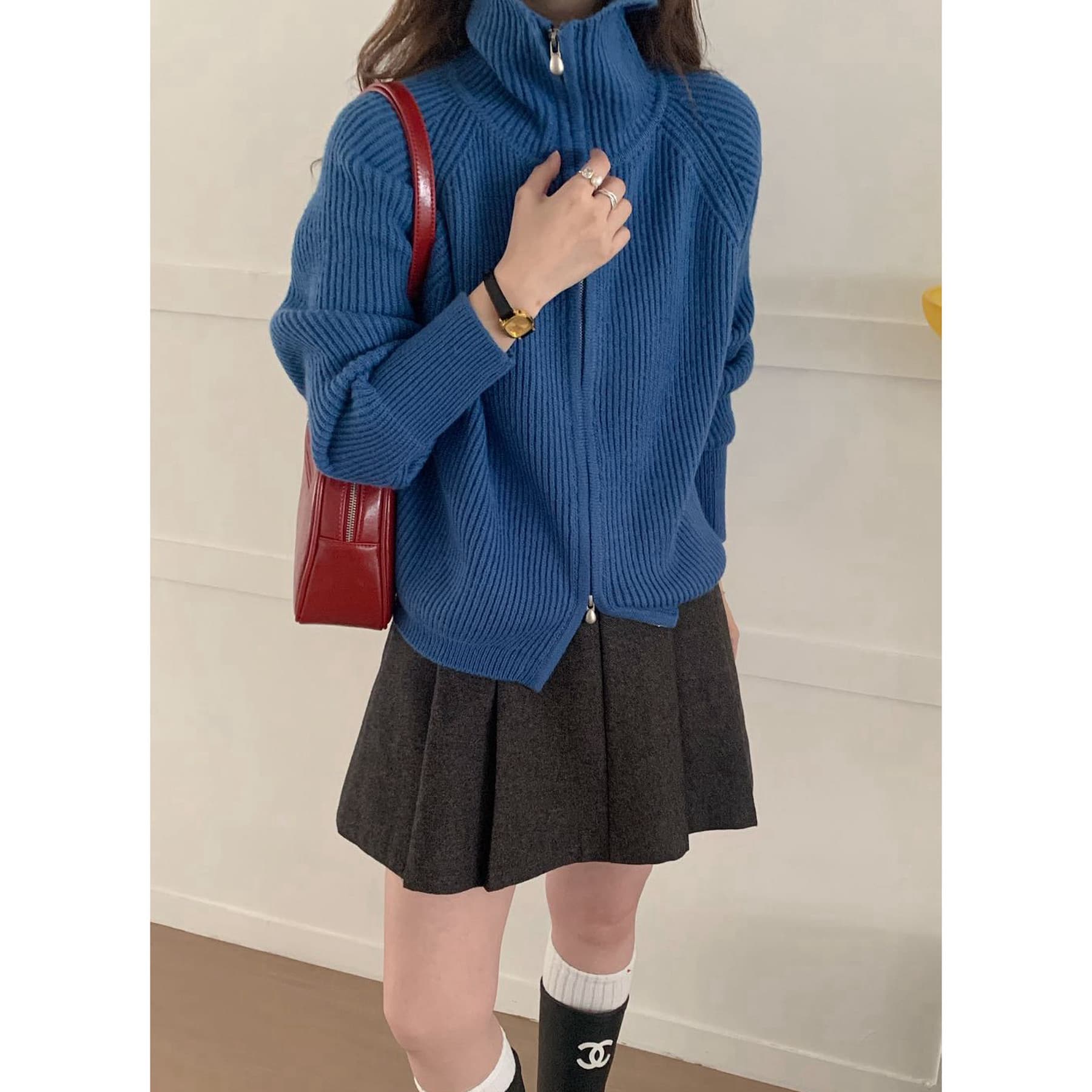 한 부서 가을 겨울 새로운 느긋한 고급 센스 레트로 스웨터 여자 지퍼 오픈 가디건 수 있습니다. 외출용 인사이드 가져 가라. 니트 스웨터 재킷