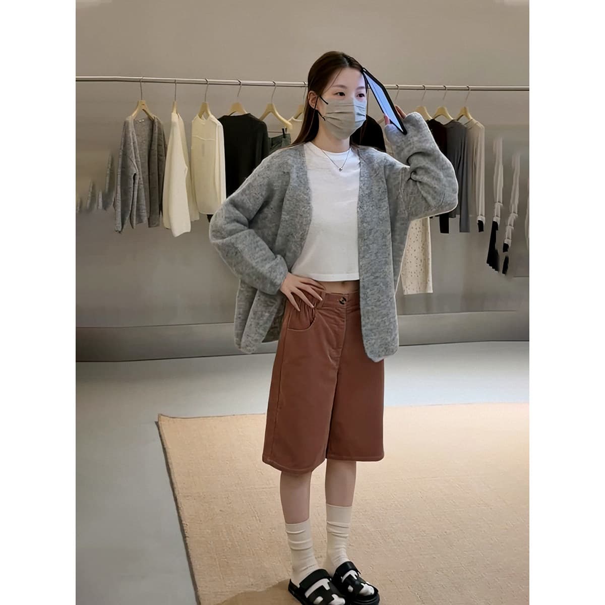 한 부서 부드러운 찹쌀 품격 느긋한 바람 회색 니트 스웨터 오픈 가디건 스웨터 여자 조기 봄 루즈핏 다용도 재킷 맨위 이미지 2