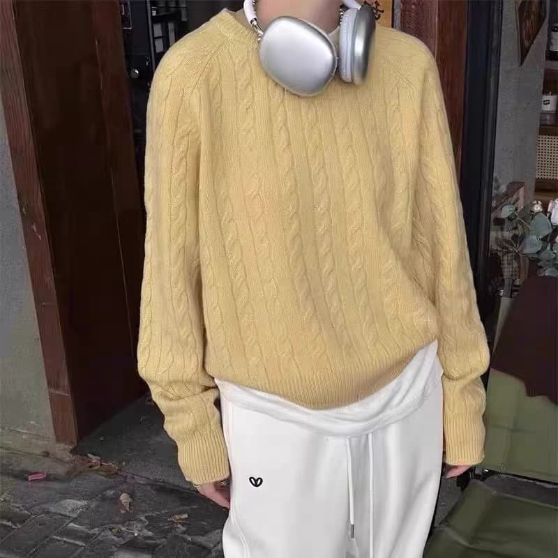 한 부서 클래식 꽈배기 라운드 넥 스웨터 여자 가을 겨울 의류 새로운 루즈핏 풀오버 니트 스웨터 단색 슬림해 보이는 기본 셔츠 상세 이미지 6