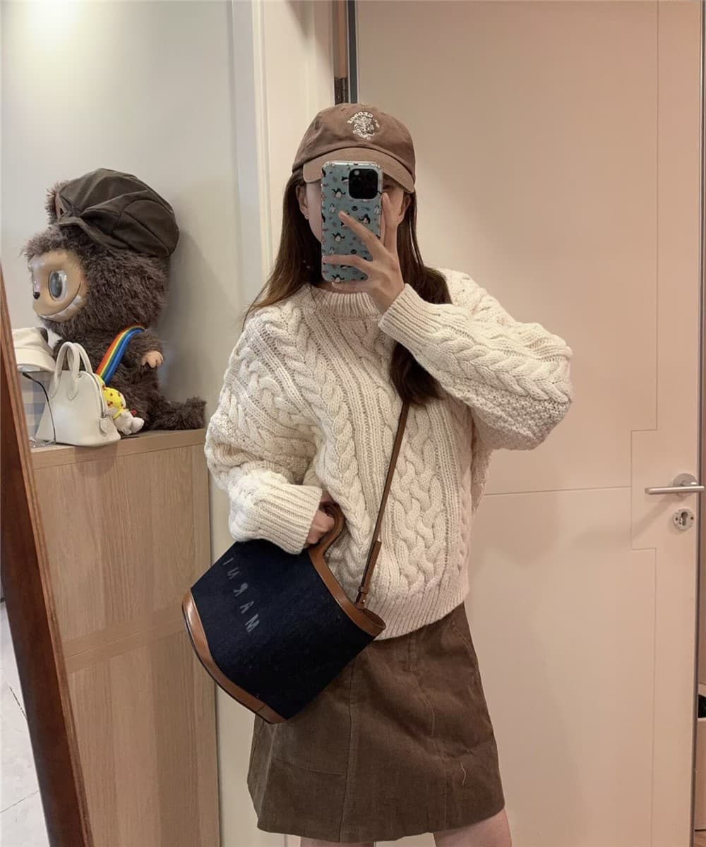 일본식 레트로 두꺼운 선 꽈배기 풀오버 스웨터 여자 가을 겨울철 루즈핏 느긋한 고급 센스 인사이드 가져 가라. 만나는 니트 스웨터 상세 이미지 6