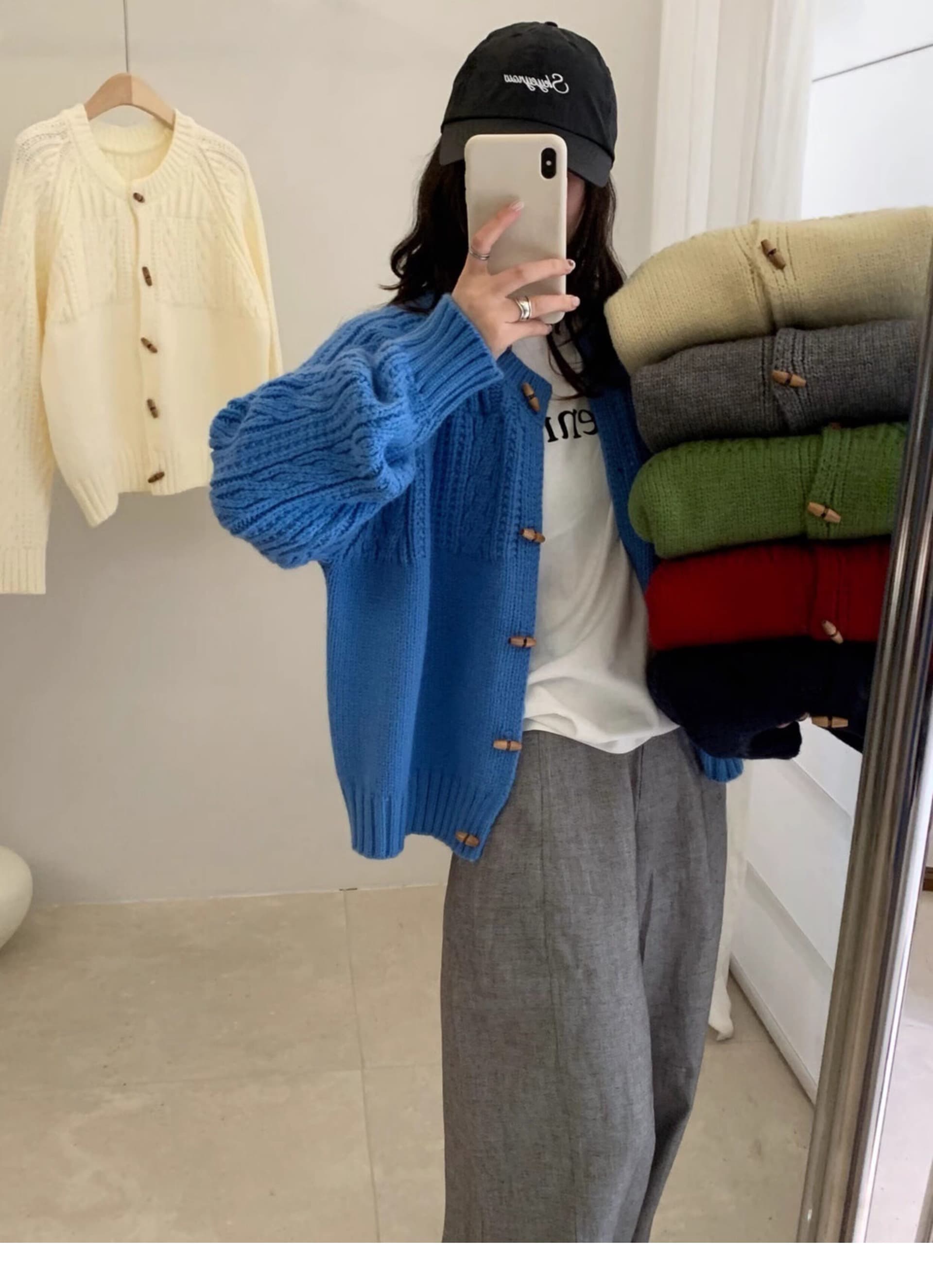 한 부서 소뿔 버클 꽈배기 오픈 가디건 니트 스웨터 가을 겨울 레트로 와이드 부드러운 찹쌀 다용도 캐주얼 맨위 재킷 두꺼움 상세 이미지 8