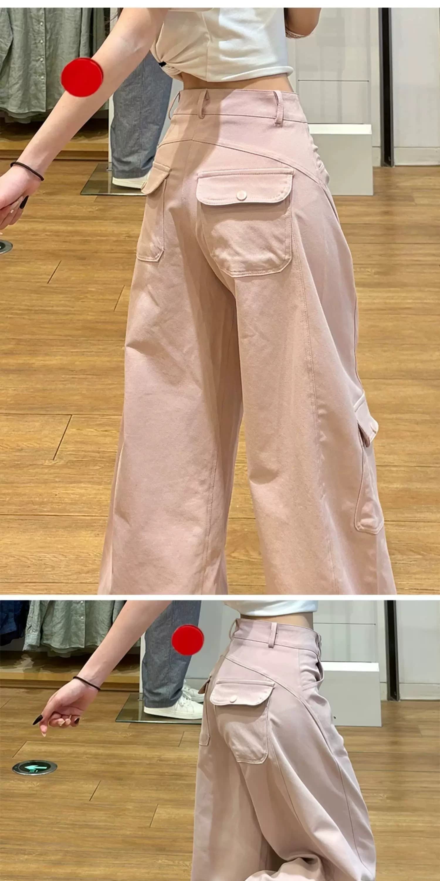 카키 아메리칸 워크웨어 와이드 레깅스 바지 가을 겨울 2026 새로운 하이웨이스트 레트로 디스플레이 슬림 거리 디자인 센스 캐주얼 바지 상세 이미지 7