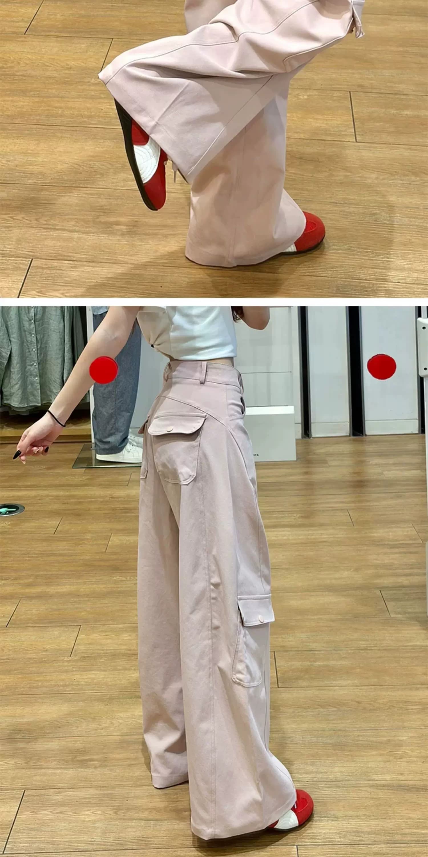 카키 아메리칸 워크웨어 와이드 레깅스 바지 가을 겨울 2026 새로운 하이웨이스트 레트로 디스플레이 슬림 거리 디자인 센스 캐주얼 바지 상세 이미지 8