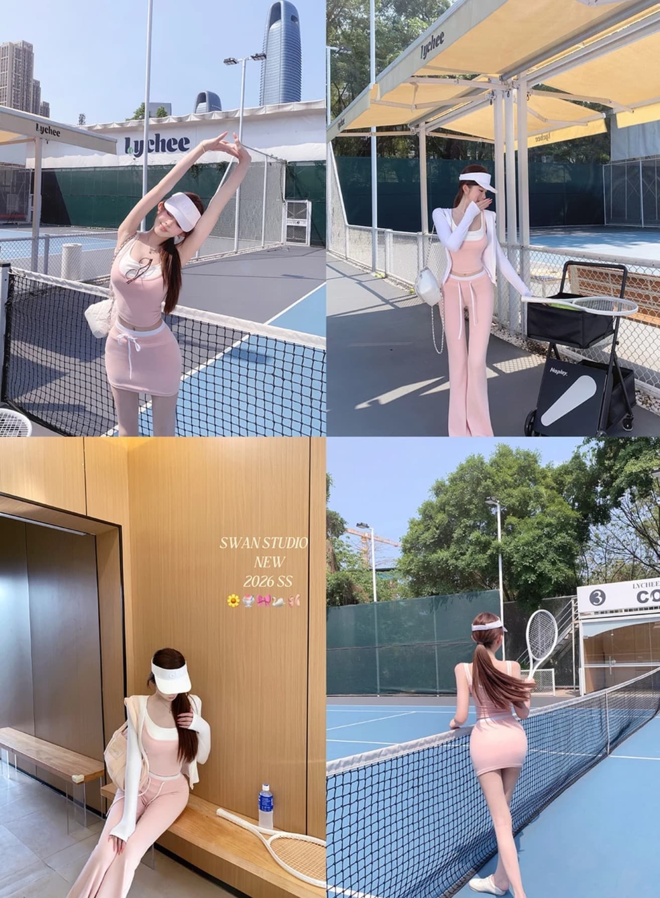 백조 er 빛 산소 소녀 슬림해 보이는 패션 세트 오픈 가디건 슬립 미니 스커트 긴 바지 세트 이미지 3
