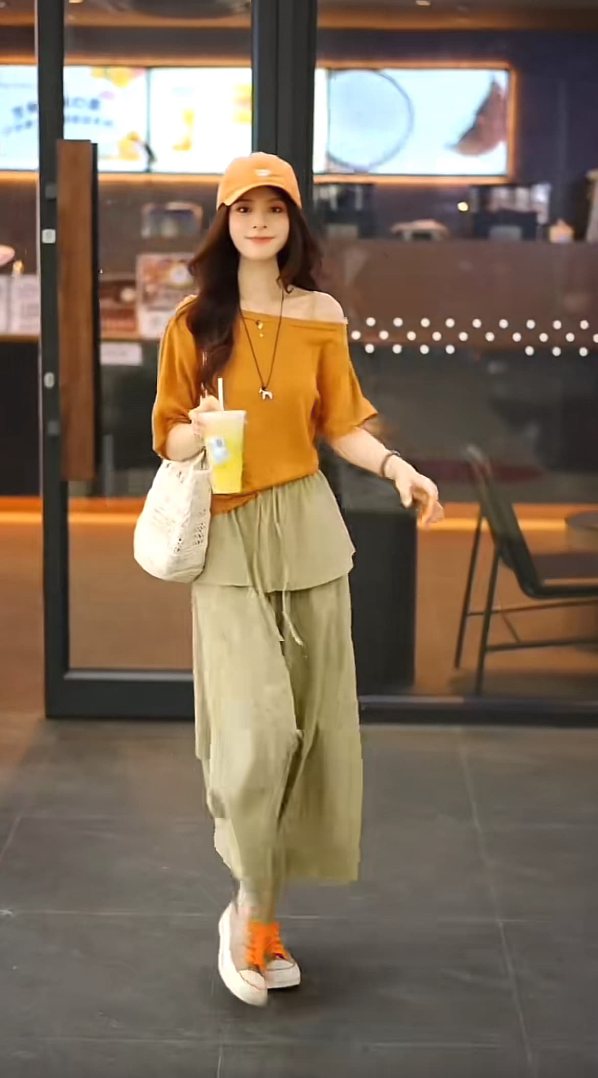부드러운 찹쌀 한 단어 여름 비스듬한 칼라 오프숄더 미니멀리즘 바람 패션 다용도 오프숄더 티셔츠 맨위 바지 이미지 3