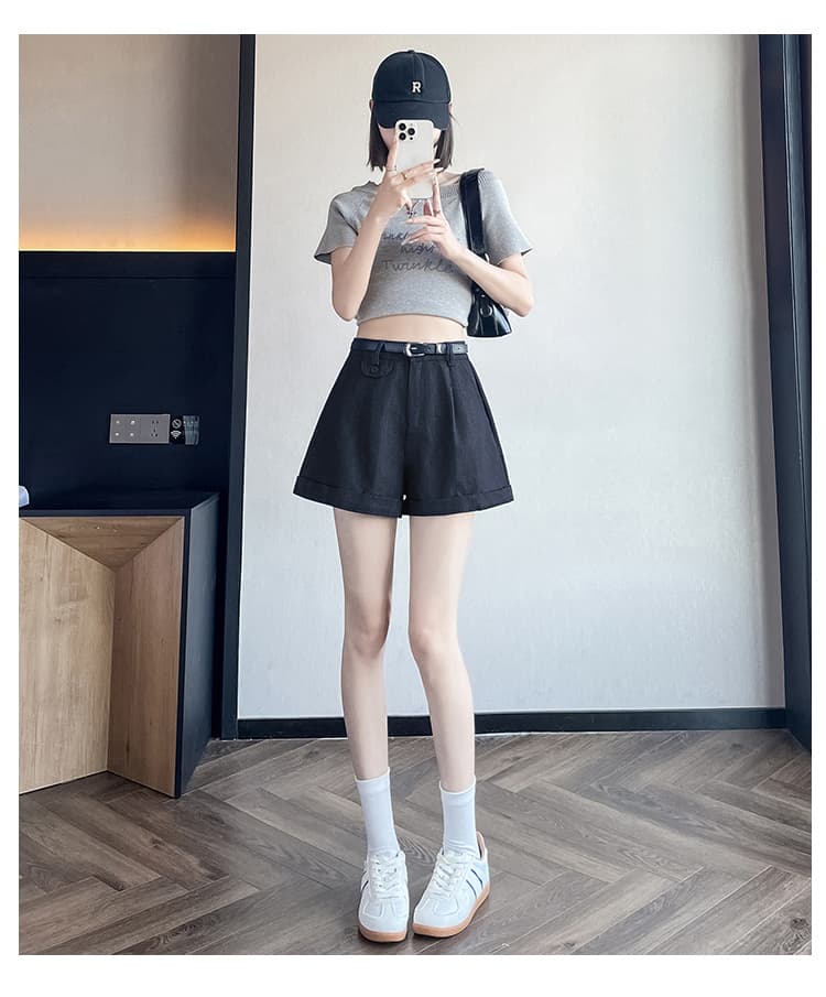 실사 주간 실크 부드러운 데님 볼륨 측면 디자인 센스 루즈핏 슬림해 보이는 캐주얼 바지 여성 하이웨이스트 넓은 다리 한 마디 반바지 상세 이미지 25