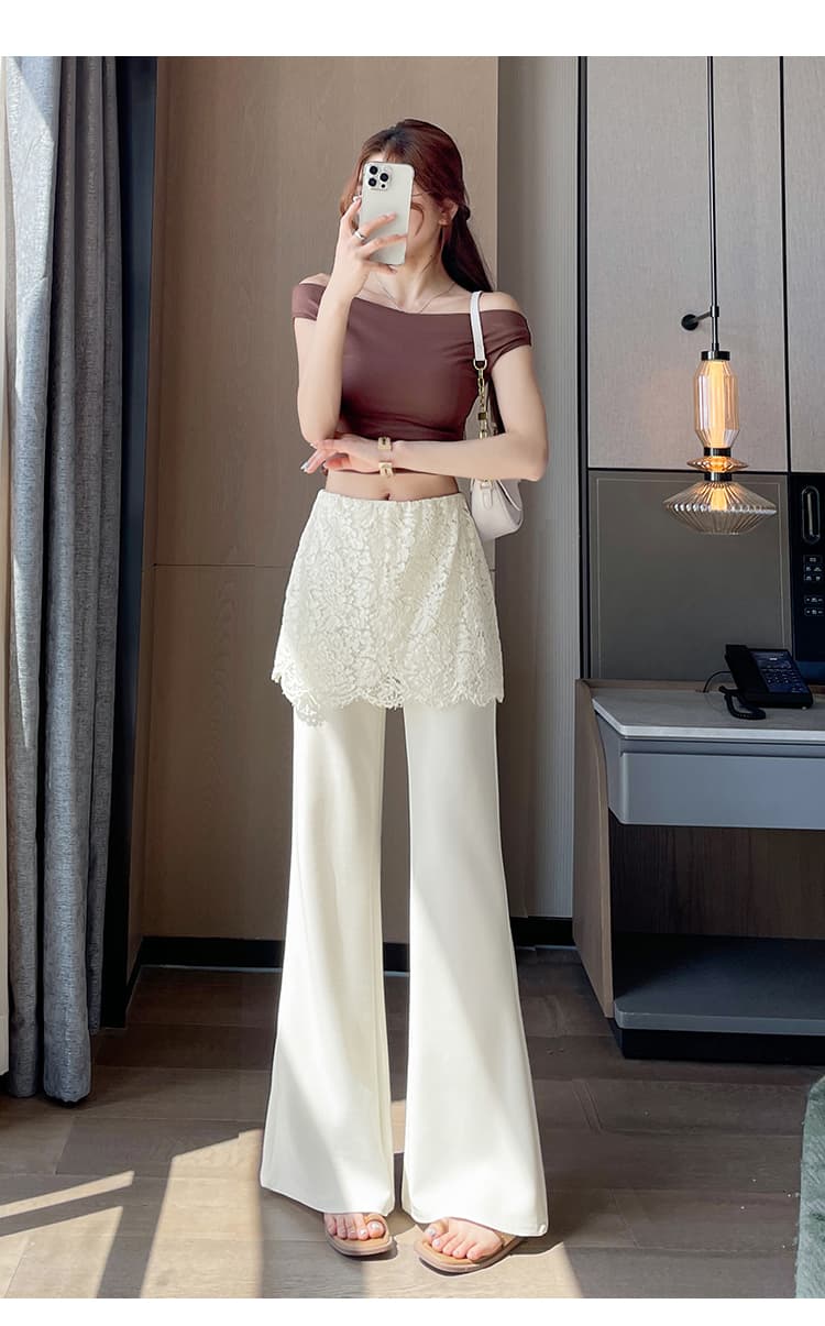 실사 2026 아모이 페이크 레이어드 레이스 랩스커트팬츠 높음 폭탄 부츠컷 바지 여성 하이웨이스트 슬림해 보이는 다용도 캐주얼 나팔 바지 상세 이미지 35