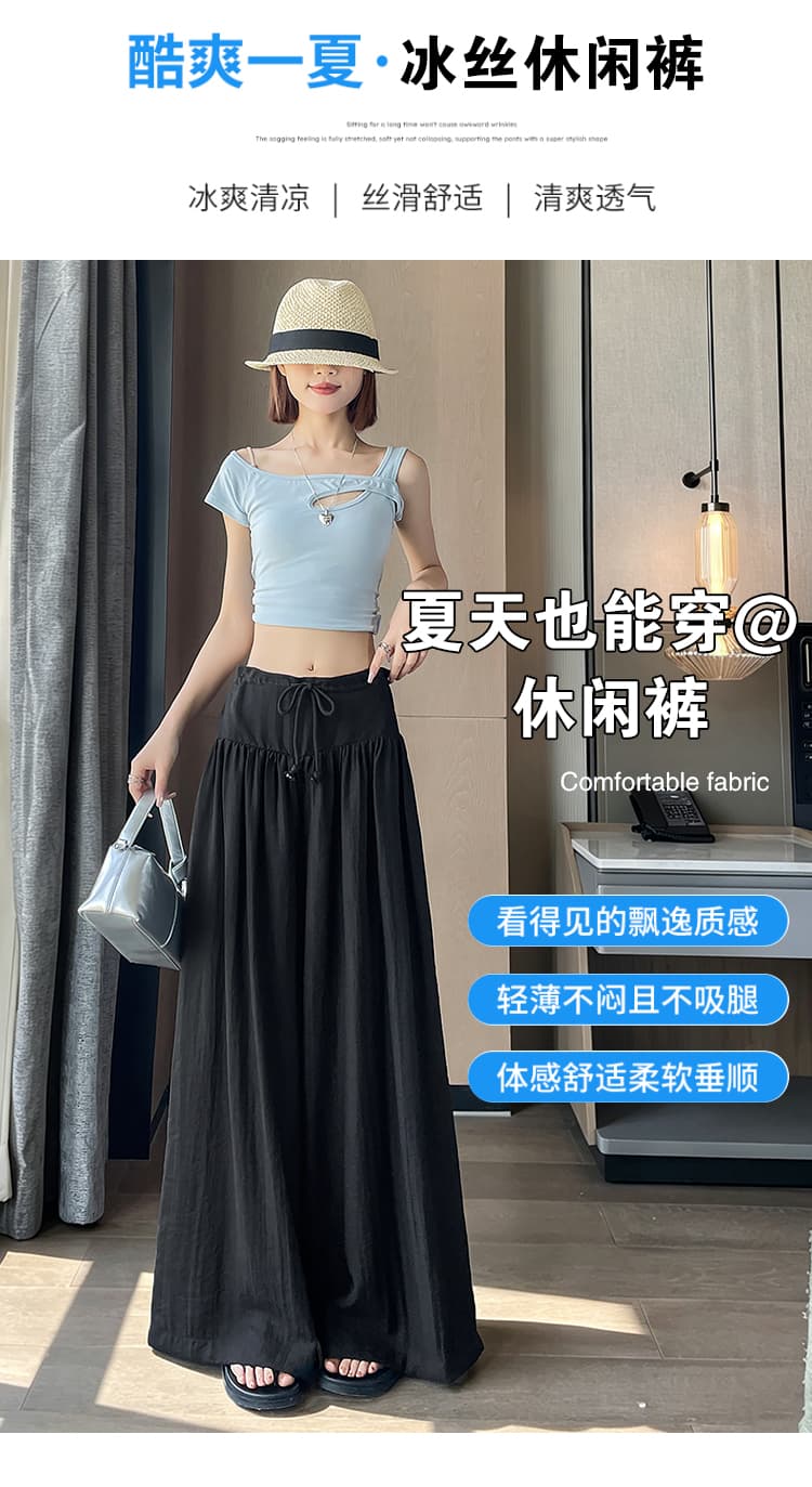 실사 한 부서 느긋한 센스 면 린넨 와이드 레그 팬츠 느슨함 디자인 미니멀리즘 대기 긴 바지 다용도 여름 얇고 가벼운 루즈핏 여성 상세 이미지 4
