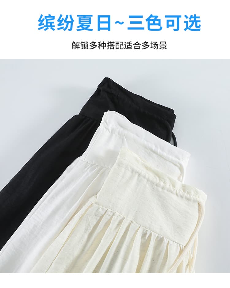 실사 한 부서 느긋한 센스 면 린넨 와이드 레그 팬츠 느슨함 디자인 미니멀리즘 대기 긴 바지 다용도 여름 얇고 가벼운 루즈핏 여성 상세 이미지 9