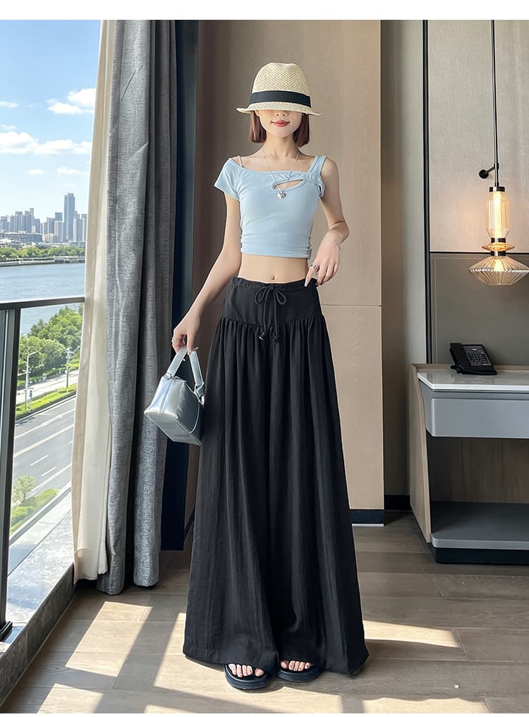 실사 한 부서 느긋한 센스 면 린넨 와이드 레그 팬츠 느슨함 디자인 미니멀리즘 대기 긴 바지 다용도 여름 얇고 가벼운 루즈핏 여성 상세 이미지 32