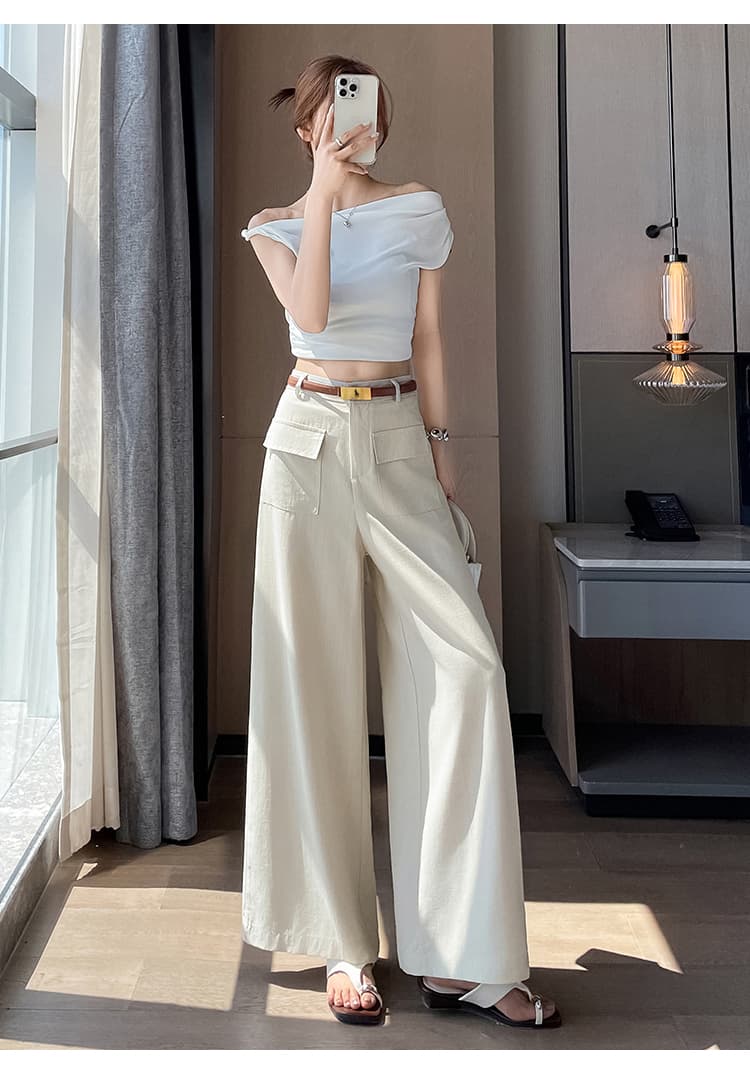 실사 아마 캐주얼 바지 와이드 레그 팬츠 오래된 돈 바람 루즈핏 긴 바지 도루 센스 스트레이트 정장 바지 차가운 센스 여름 새로운 상세 이미지 47