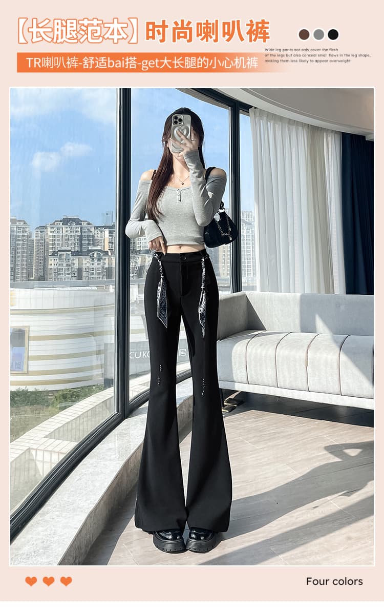 코디 스카프 검정색 부츠컷 정장 바지 여성 2026 가을 겨울 새로운 몸매 가꾸기 디자인 센스 긴 바지 다용도 캐주얼 상세 이미지 1