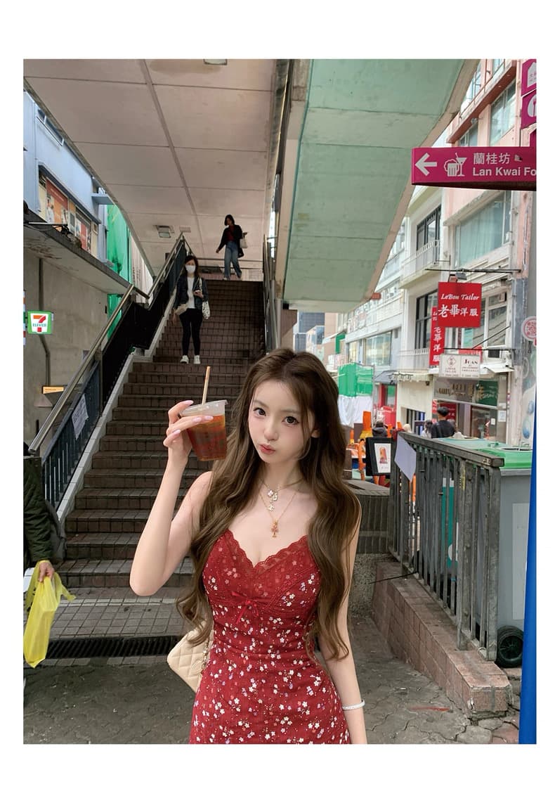 너 ~ 중 게으른 llan 꽃 와일드 초기 레몬 레트로 신선함 레이스 레이스 패치워크 꽃무늬 슬립 여성 드레스 이미지 3