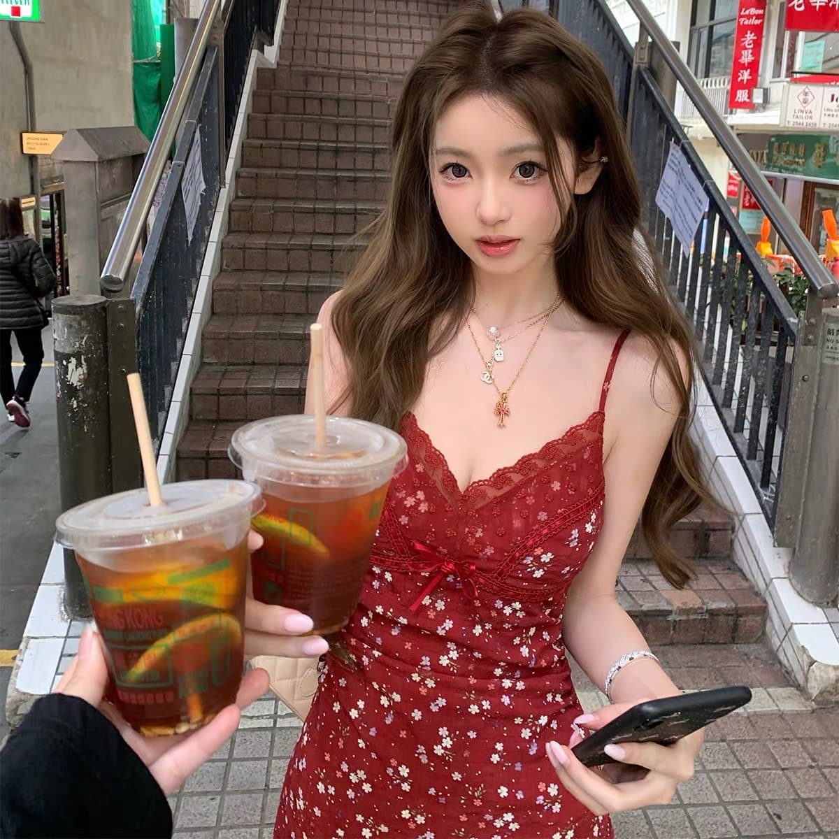 너 ~ 중 게으른 llan 꽃 와일드 초기 레몬 레트로 신선함 레이스 레이스 패치워크 꽃무늬 슬립 여성 드레스 이미지 5
