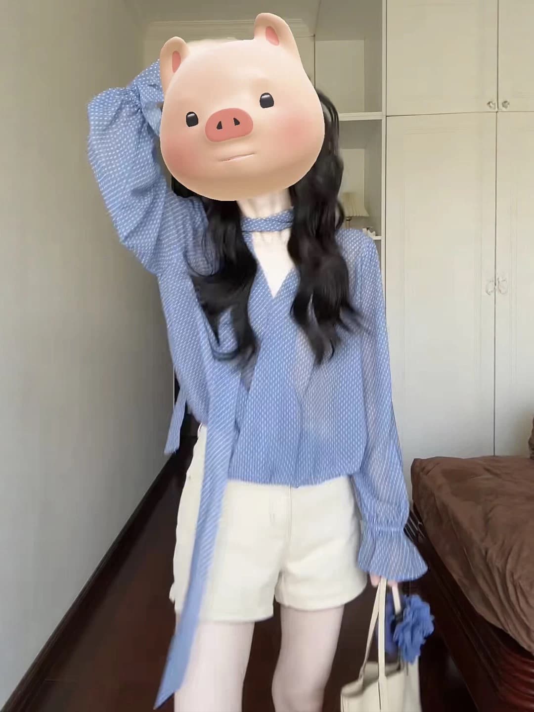 한 부서 도트 무늬 리본 여성 셔츠 2026 이른 봄 새로운 셔츠 맨위 고유 한 아름다운 자이언트 잘 생긴 스트랩 연령 감소 상세 이미지 2