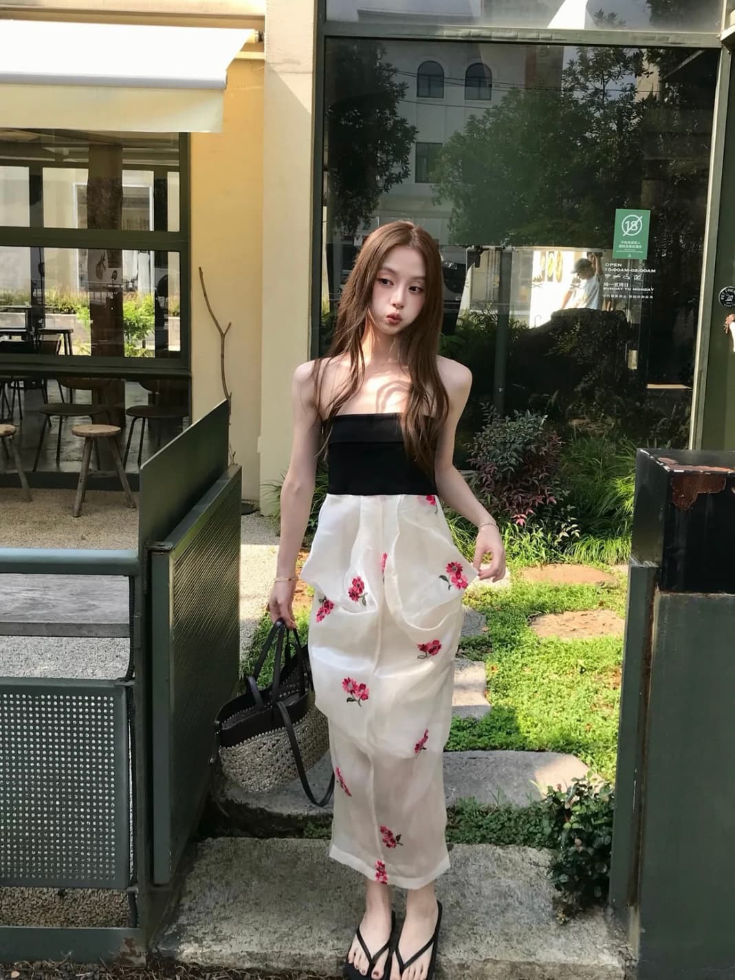 꽃 자수 튜브탑 여성 드레스 패치워크 몸매 가꾸기 슬림해 보이는 포장 가슴 치마 상세 이미지 3