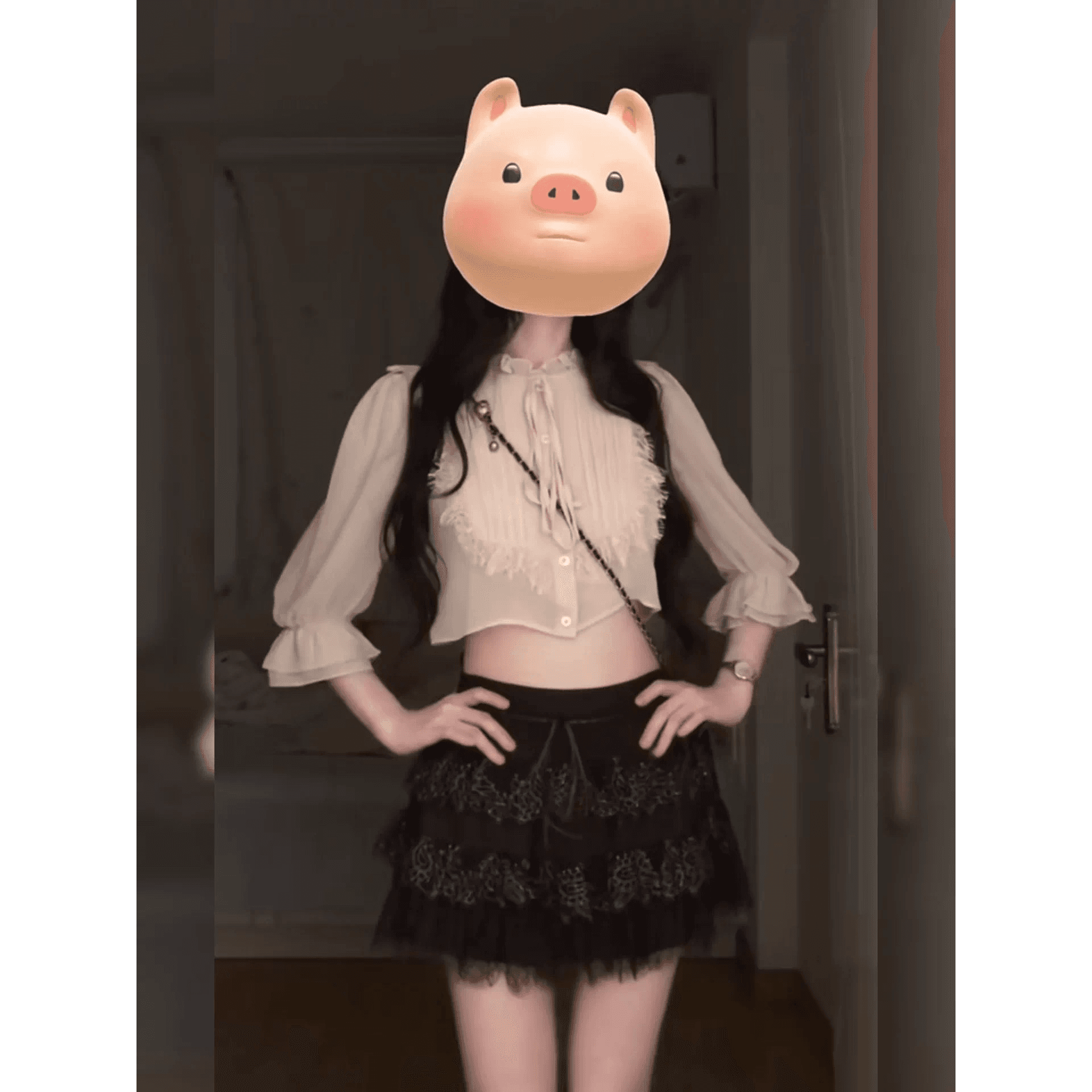 프랑스식 품격 프릴 쉬폰 블라우스 맨위 여성 여름 순수한 욕망 무거운 작업 레이스 퍼프 케이크 치마 세트 이미지 5
