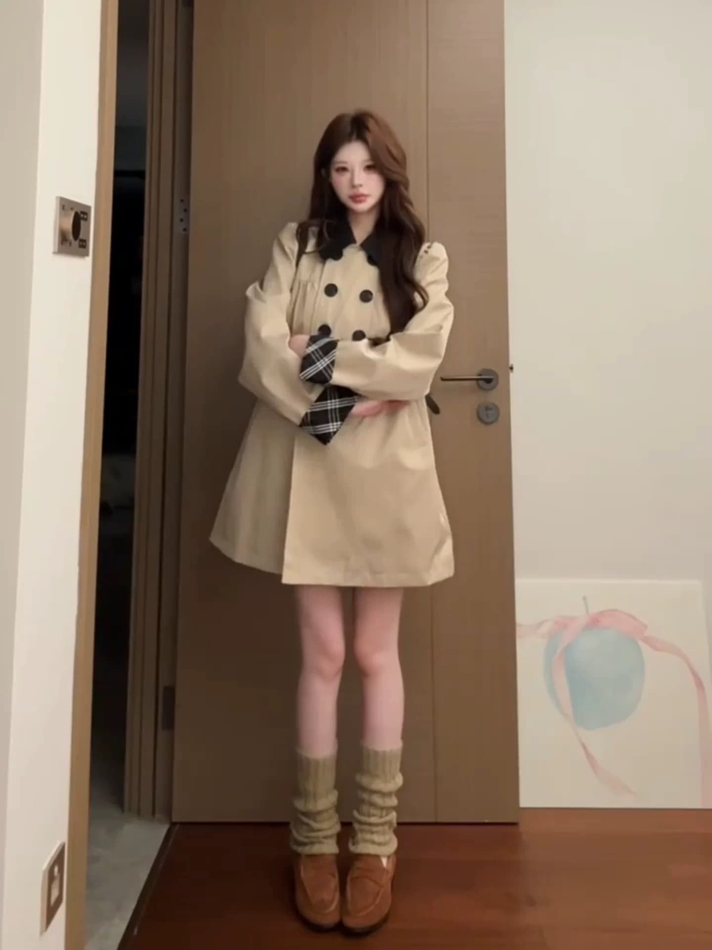한 부서 학원 스타일 카키 색 중간 길이 바람막이 여성 코트 조기 가을 작은 키 루즈핏 다용도 품격 코트 상세 이미지 4
