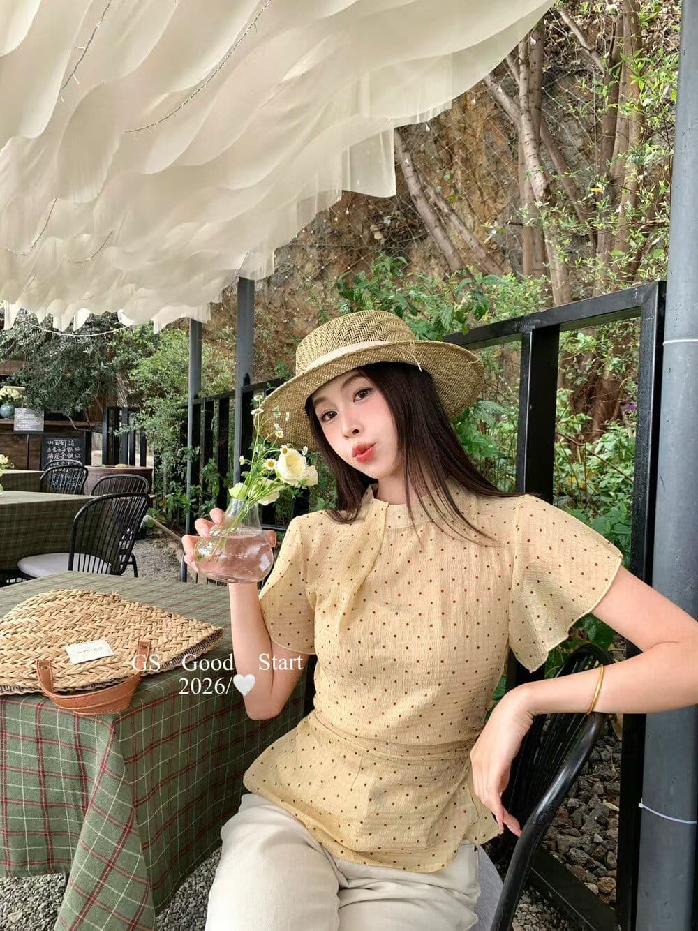 여름 한국 스타일 라운드 넥 Feifei 소매 품격 루즈핏 연령 감소 부드러운 달콤함 도트 무늬 망사 작은 셔츠 맨위 여성 이미지 3