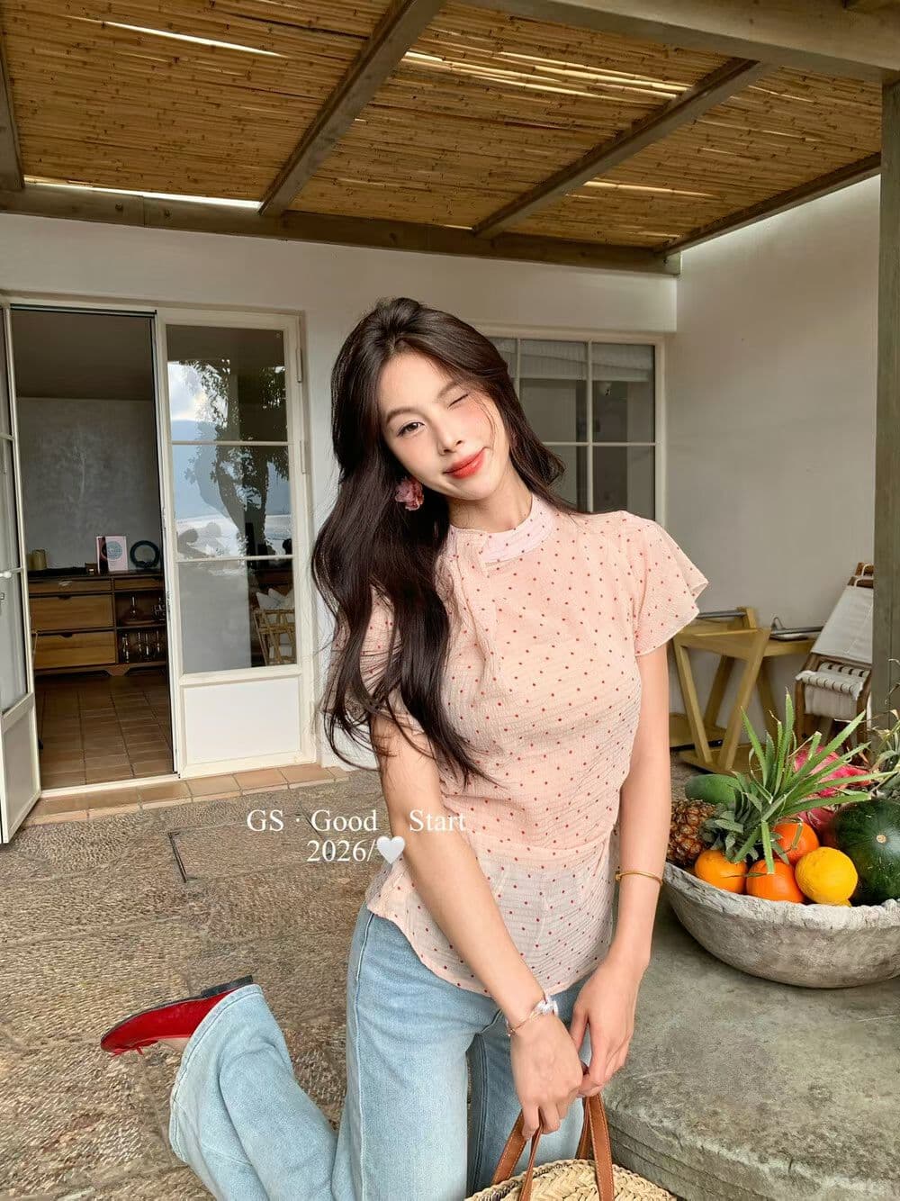 여름 한국 스타일 라운드 넥 Feifei 소매 품격 루즈핏 연령 감소 부드러운 달콤함 도트 무늬 망사 작은 셔츠 맨위 여성 상세 이미지 14