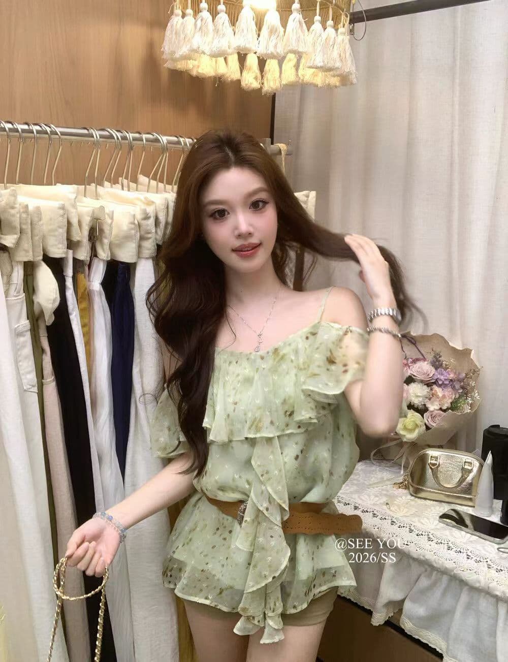 프랑스식 섹시함 슬립 레트로 스타일 레오파드 무늬 프린트 프릴 불규칙 슬립 맨위 여성