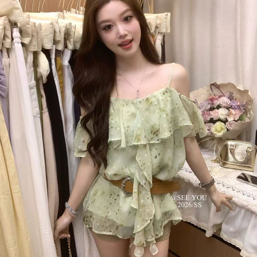 프랑스식 섹시함 슬립 레트로 스타일 레오파드 무늬 프린트 프릴 불규칙 슬립 맨위 여성 이미지 5