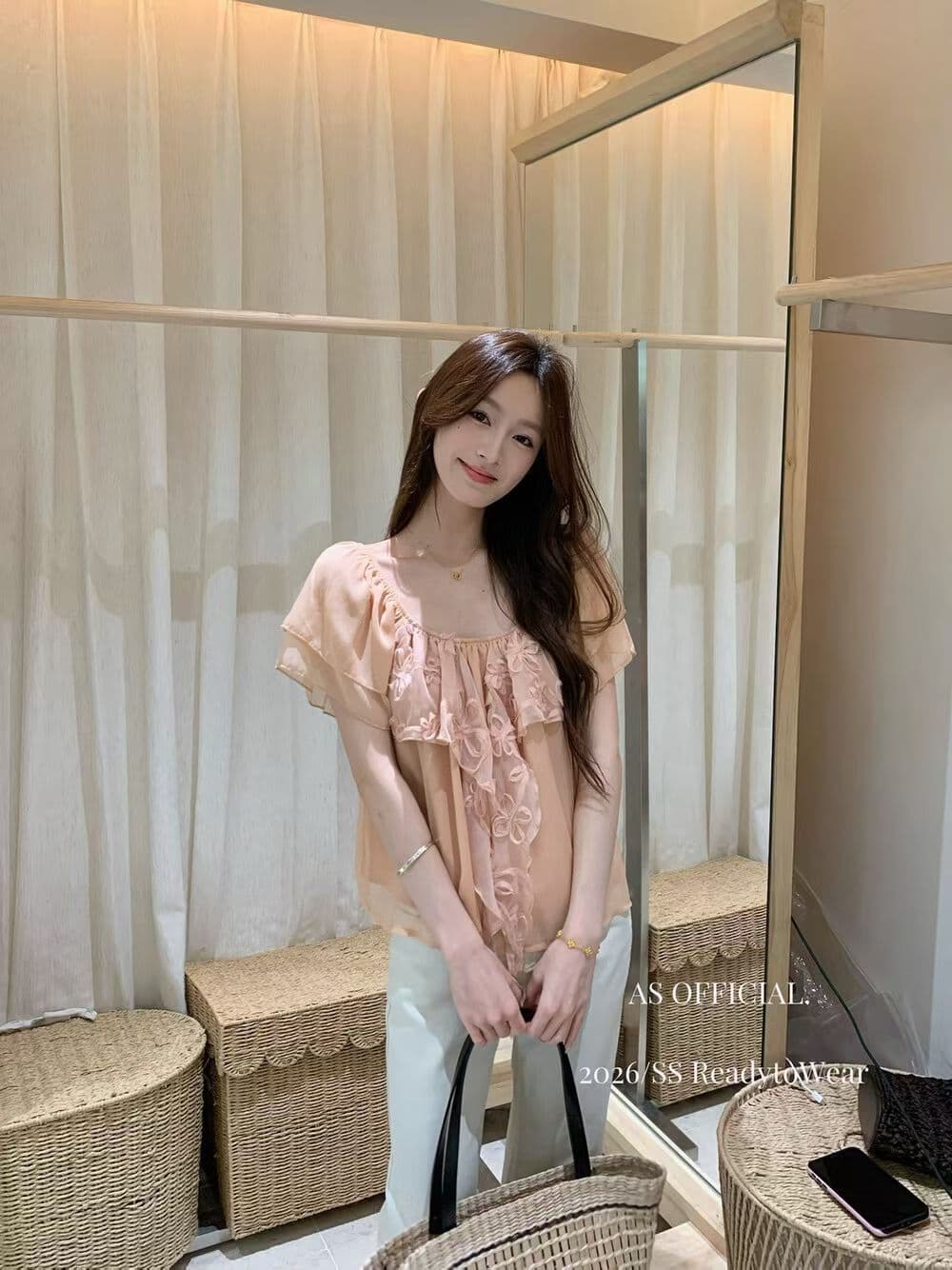 2026 년 여름 새로운 한국 스타일 루즈핏 코디 리본 디자인 센스 반팔 맨위 여성 상세 이미지 5