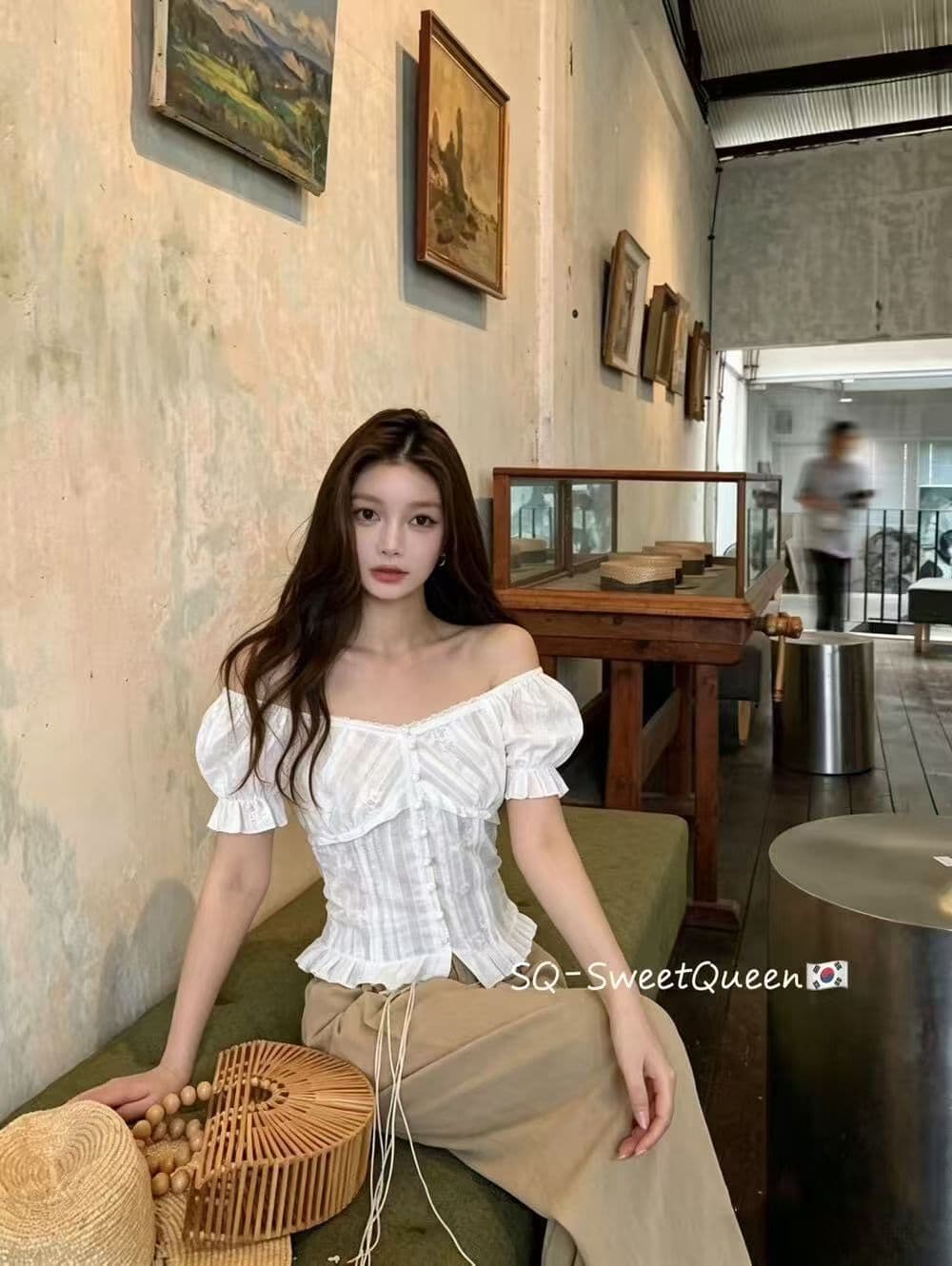 2026 여름 부드러운 레이스 거품 소매 몸매 가꾸기 슬림해 보이는 반팔 셔츠 달콤함 맨위 트렌디 셔츠 여성 상세 이미지 3