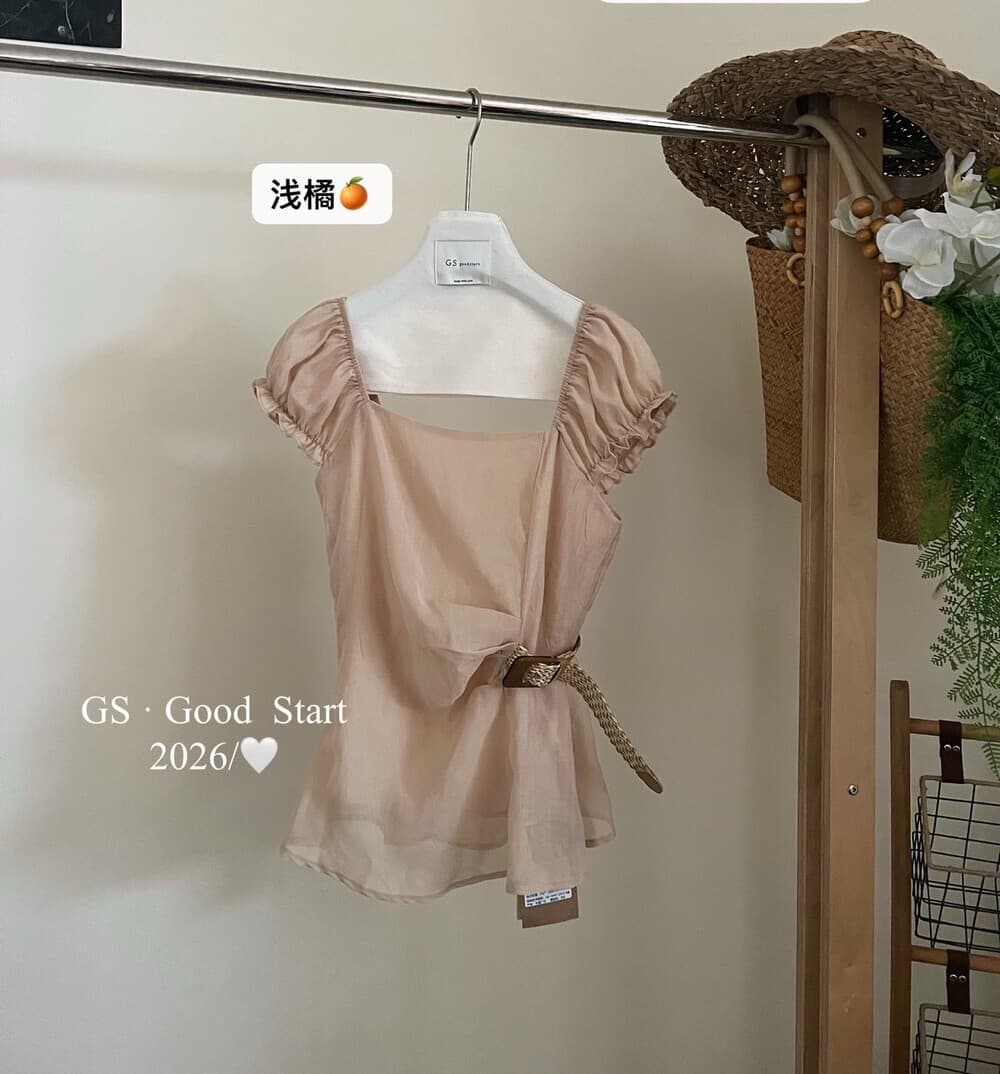 프랑스식 부드러운 바람 품격 광장 칼라 거품 소매 셔츠 허리 수축 슬림해 보이는 셔츠 품격 몸매 가꾸기 반팔 맨위 여성 상세 이미지 9