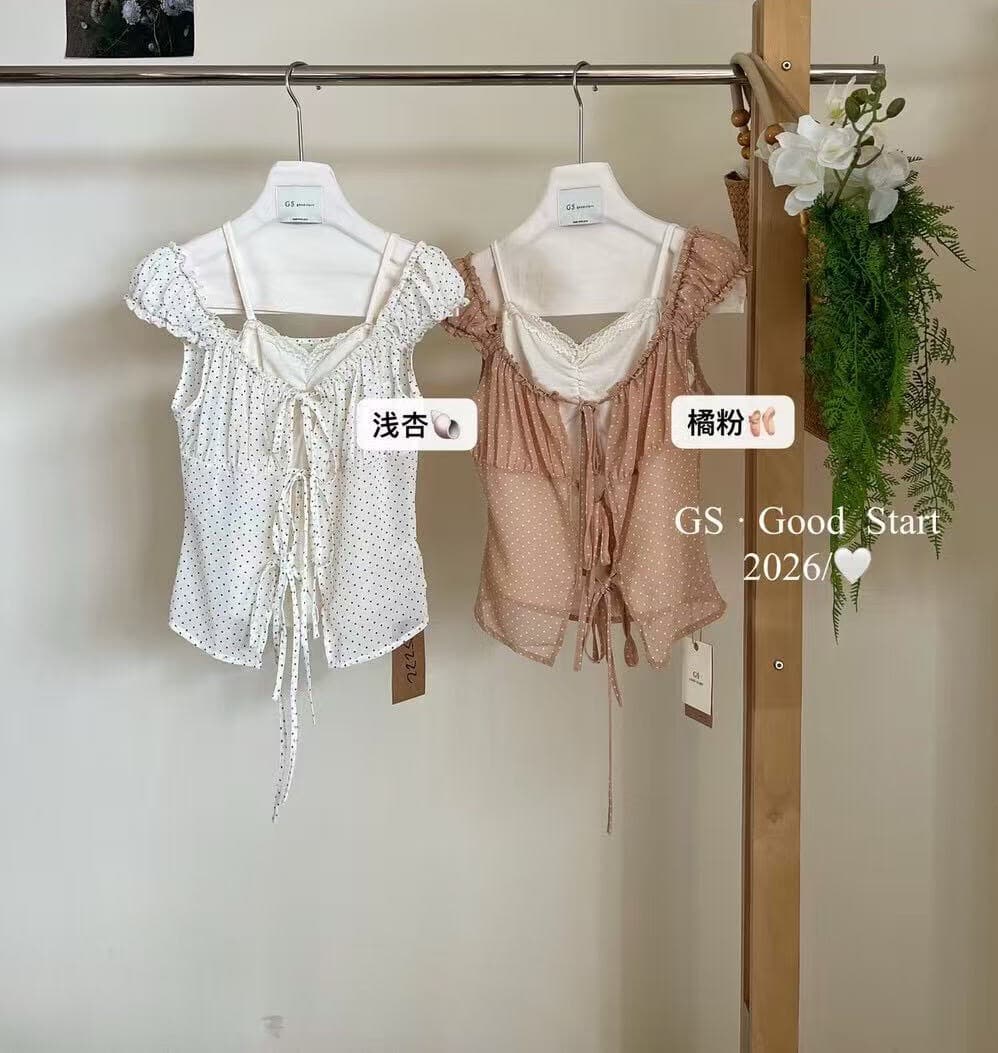 여름 분기 별 칼라 레이스 레이스 기타 로프 스트랩 트임 허리 수축 맨위 부드러운 장난치지 마. 슬립 여성 셔츠 상세 이미지 9