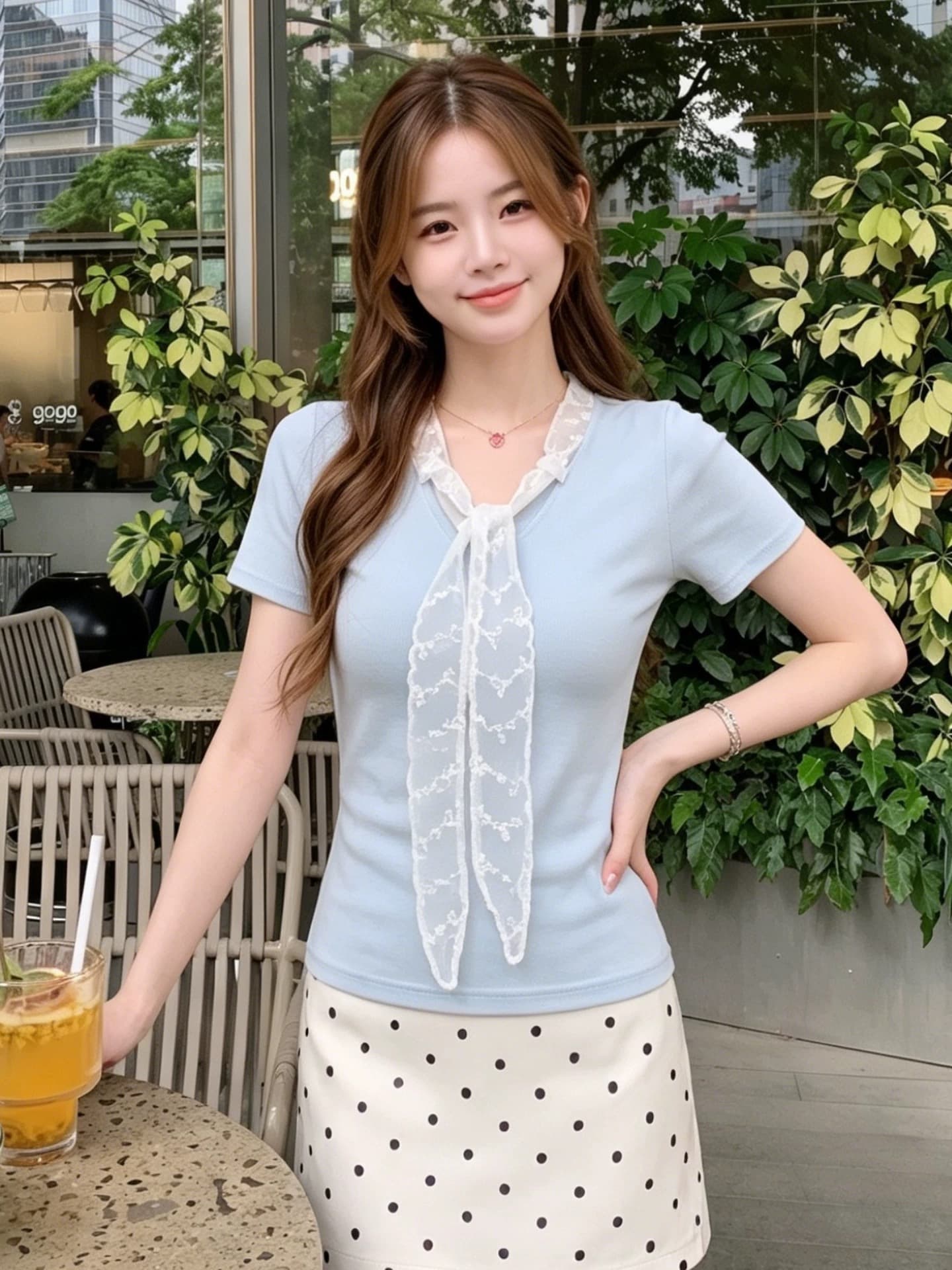 2026 년 여름 새로운 파란색 나비 매듭 몸매 가꾸기 맨위 달콤한 스타일 레이스 조각 반팔 티셔츠 여성