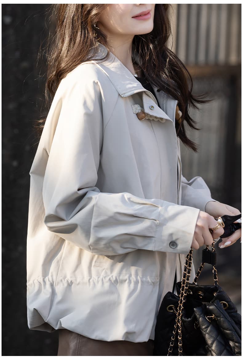 제한 가격 12+ 작은 동영상 작은 스탠드 칼라 루즈핏 허리 수축 품격 2026 가을 슬림해 보이는 새로운 다용도 맨위 상세 이미지 9