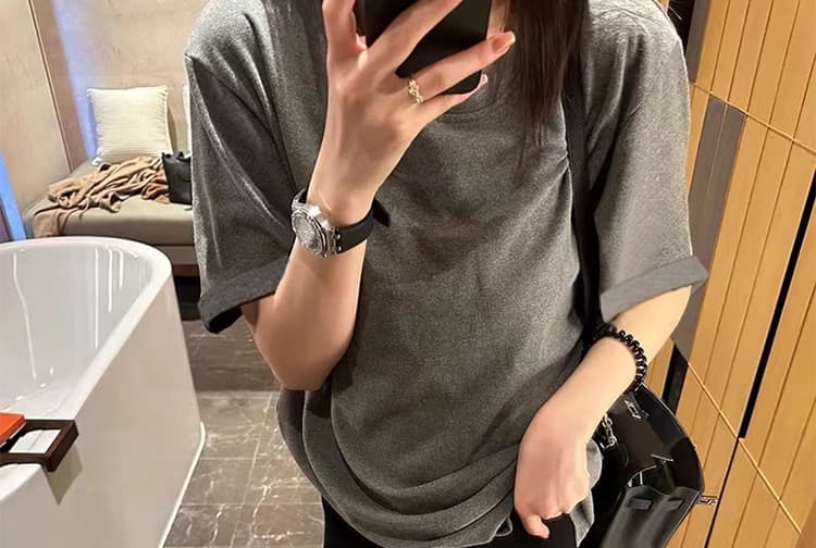 한 부서 느긋한 캐주얼 임산부 회색 반팔 티셔츠 검정색 인어 꼬리 치마 세트 여름 외출용 슬림해 보이는 얇은 스타일 상세 이미지 23