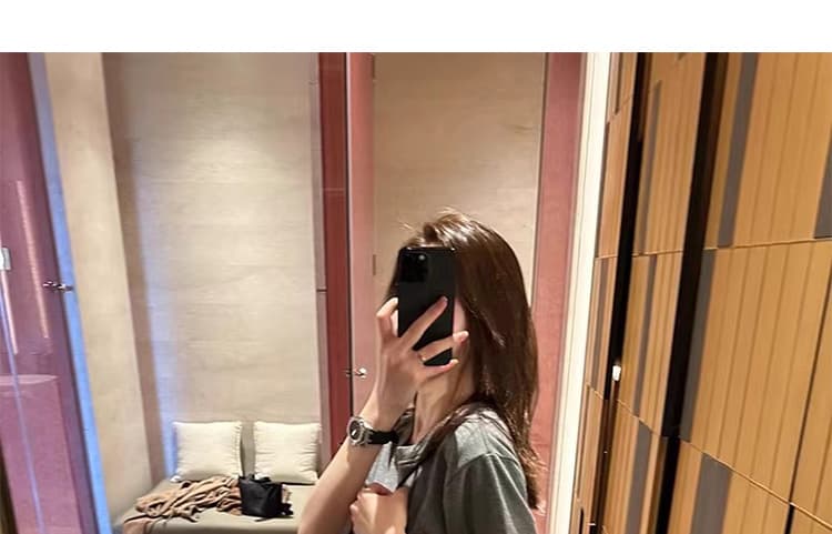 한 부서 느긋한 캐주얼 임산부 회색 반팔 티셔츠 검정색 인어 꼬리 치마 세트 여름 외출용 슬림해 보이는 얇은 스타일 상세 이미지 25