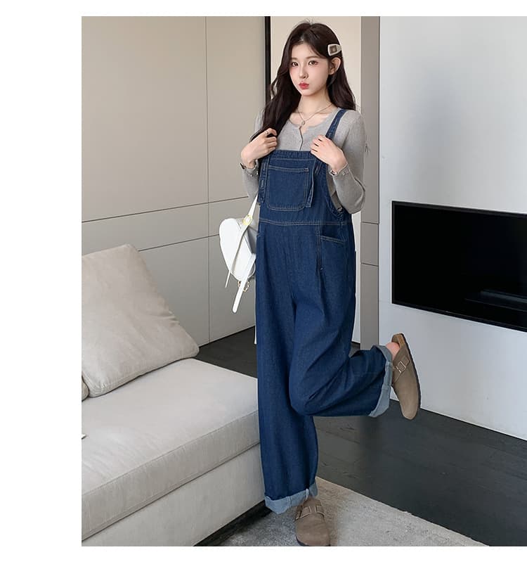 실사 2026 가을 겨울철 임산부 멜빵 바지 세트 새로운 패션 외국 가스 데님 와이드 레그 팬츠 연령 감소 투피스 세트 상세 이미지 21