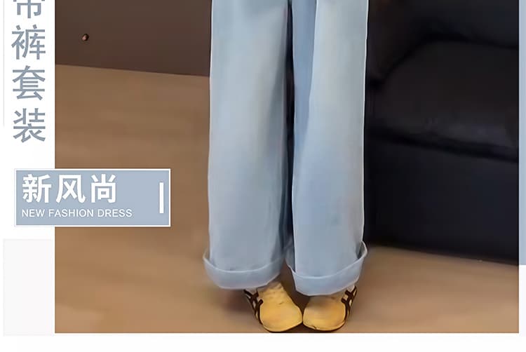 2026 가을 겨울철 임산부 멜빵 바지 세트 새로운 패션 외국 가스 데님 와이드 레그 팬츠 연령 감소 투피스 세트 상세 이미지 3