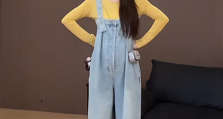 2026 가을 겨울철 임산부 멜빵 바지 세트 새로운 패션 외국 가스 데님 와이드 레그 팬츠 연령 감소 투피스 세트 상세 이미지 35