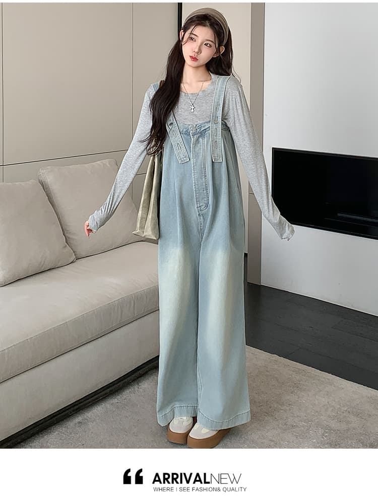 2026 가을 겨울철 임산부 멜빵 바지 세트 새로운 패션 외국 가스 데님 와이드 레그 팬츠 연령 감소 투피스 세트 상세 이미지 16