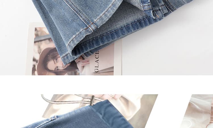 하이웨이스트 다이아몬드 세팅 2026 새로운 임산부 파란색 스트레이트 데님 한국 스타일 슬림해 보이는 레트로 블루 핫픽스 데님 와이드 레그 팬츠 상세 이미지 19